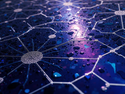 AI概念插画图，展示机器人、神经网络、数据流、算法符号等元素，背景为科技蓝紫色调，体现人工智能技术的未来感和创新性